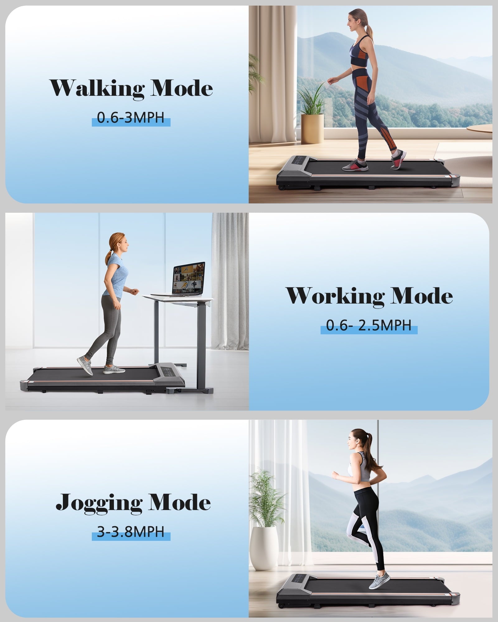 Naipo Treadmill Walking Pad 2.5HP with Large LCD Display Portable Wheels and Max Capacity 265lb for Home Use